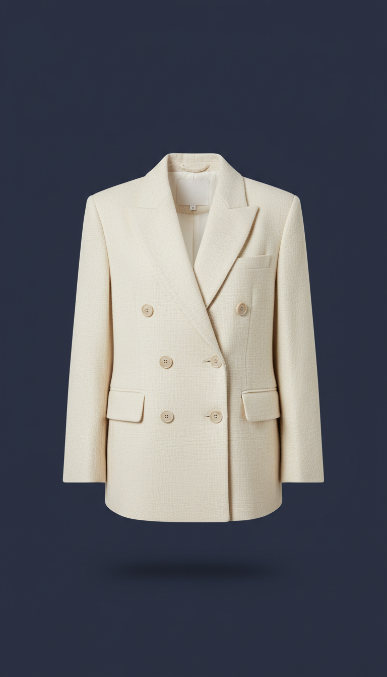 Ivory Wool Double-Breasted Blazer