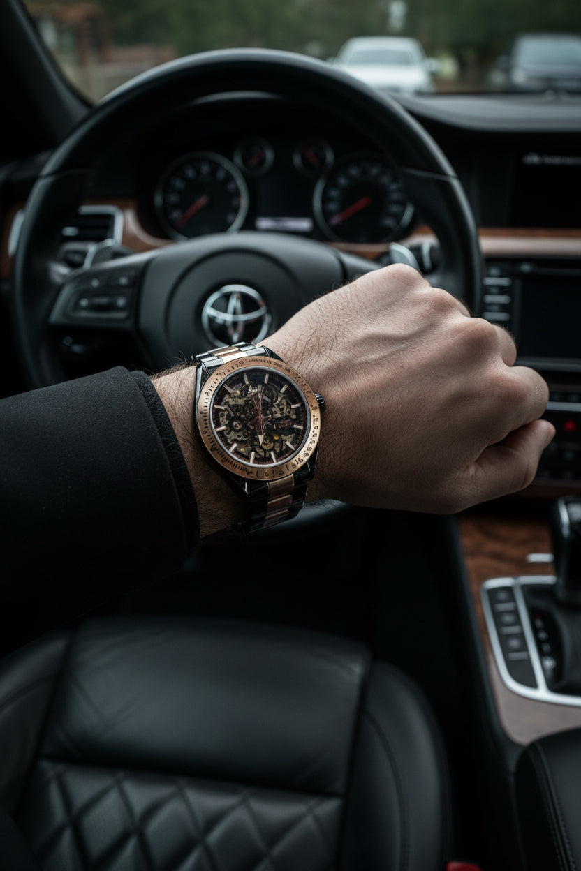 Invicta Skeleton Automatic Watch – Black & Rose Gold