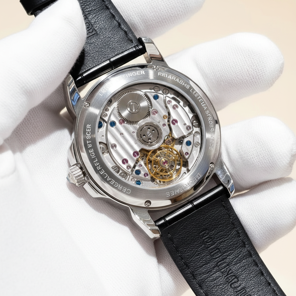 Reef Tiger Tourbillon Crystal Dial Watch – Silver & Black