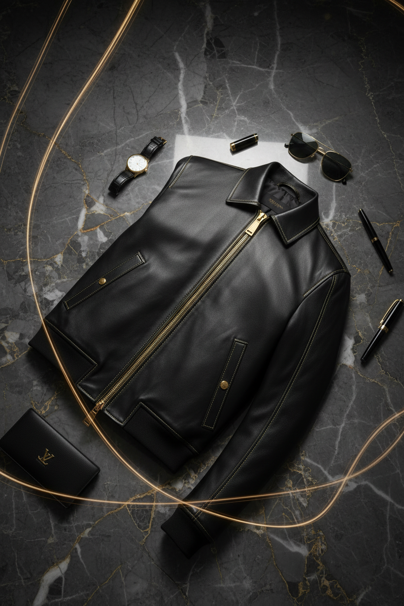 Black Bomber Jacket - Flat Lay