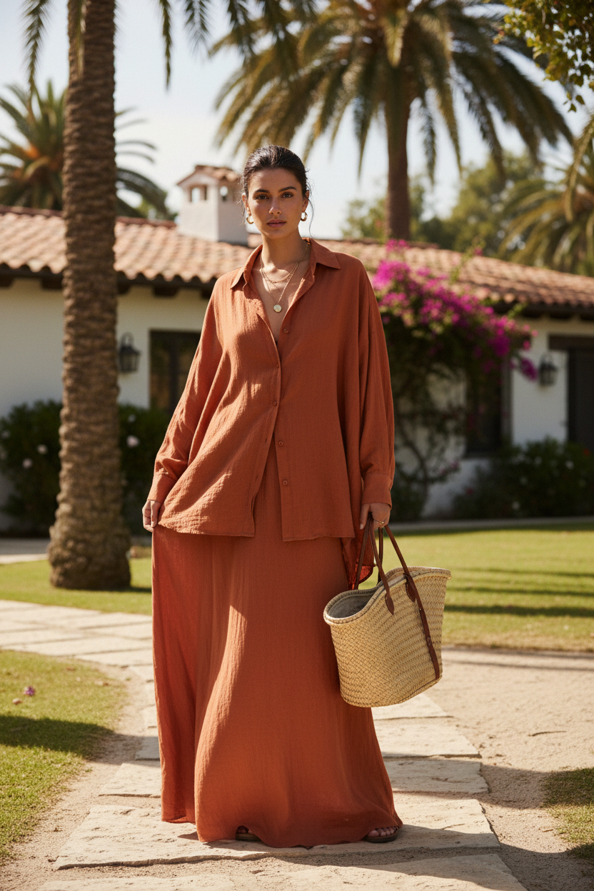 Maxi Shirt Set Combo - Terracotta Orange