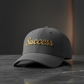 Success embroidered baseball cap in grey with gold embroidery