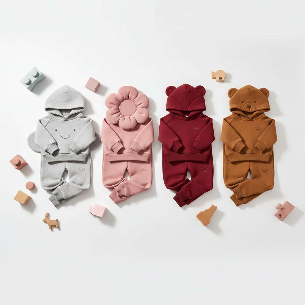 Ron's Luxury Kids' Sweatpants Set in Grey, Pink, Red and Brown