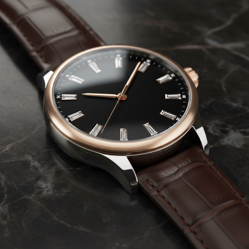 Imperiale Noir Chronograph luxury watch with diamond markers and alligator leather strap