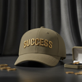 Success embroidered baseball cap in khaki with gold embroidery