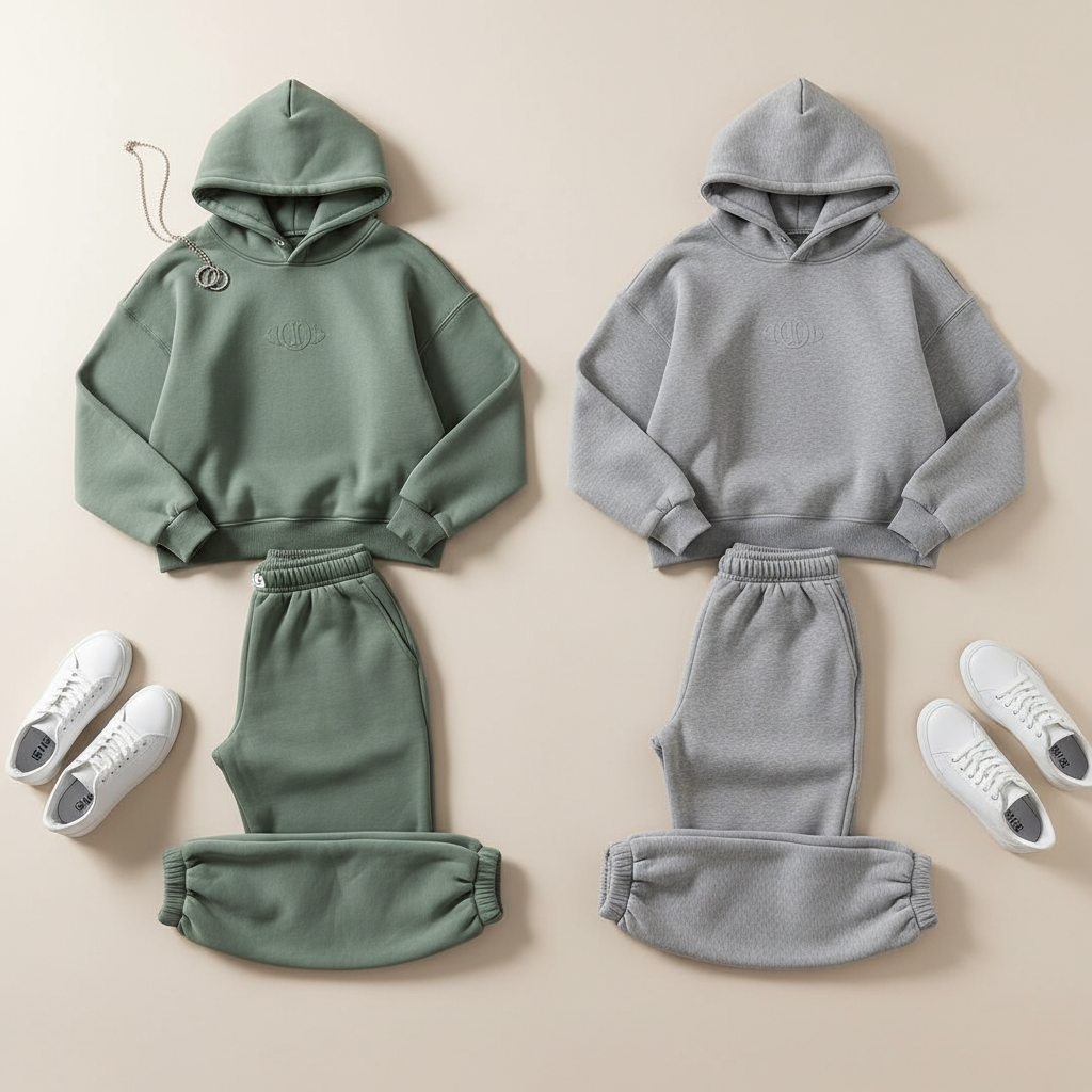 Ron's Luxury Women's Sweatpants Set in Sage Green and Grey