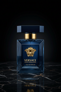 Versace Eros Paradigme Eau de Parfum bottle on dark marble surface