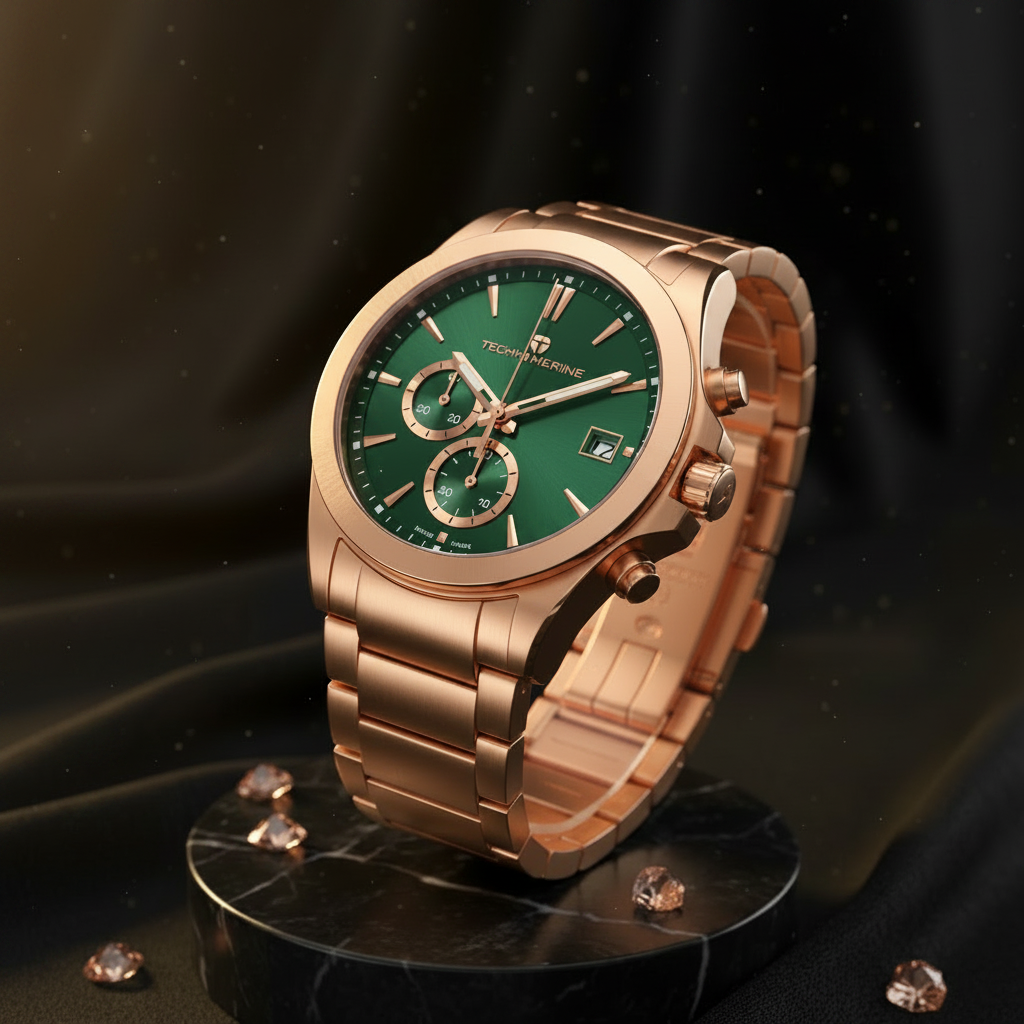 RCF Techno Marine Men's Watch - Rose Gold Green Dial
