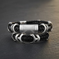 Distinctive Men's Luxury Leather & Steel Bracelet