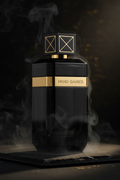 Mind Games luxury fragrance bottle with dark moody aesthetic and gold accents