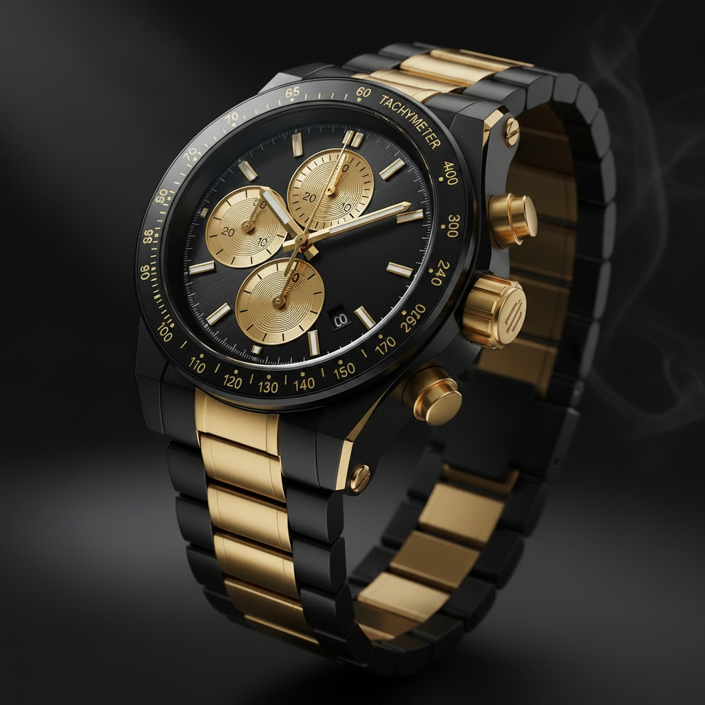 RCF Black Gold Square Chronograph