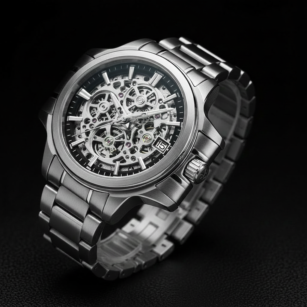 RCF Silver Skeleton Watch - Date Window