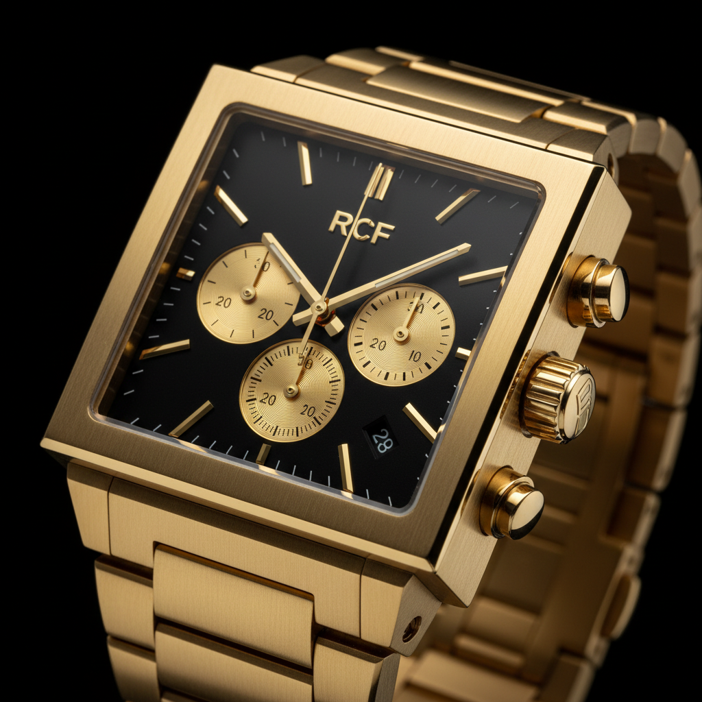 RCF Square Black Gold Chronograph Bracelet Watch
