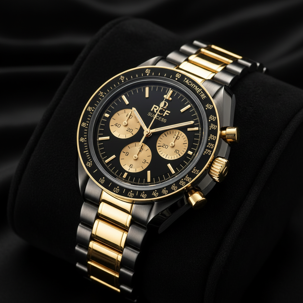 RCF Success watch in black and gold with stainless steel bracelet