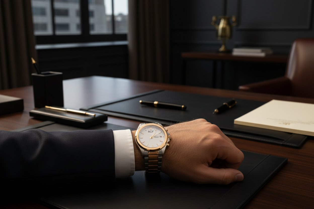 RCF Techno Marine Octagonal Men's Watch — Two-Tone Rose Gold & Silver | White Dial