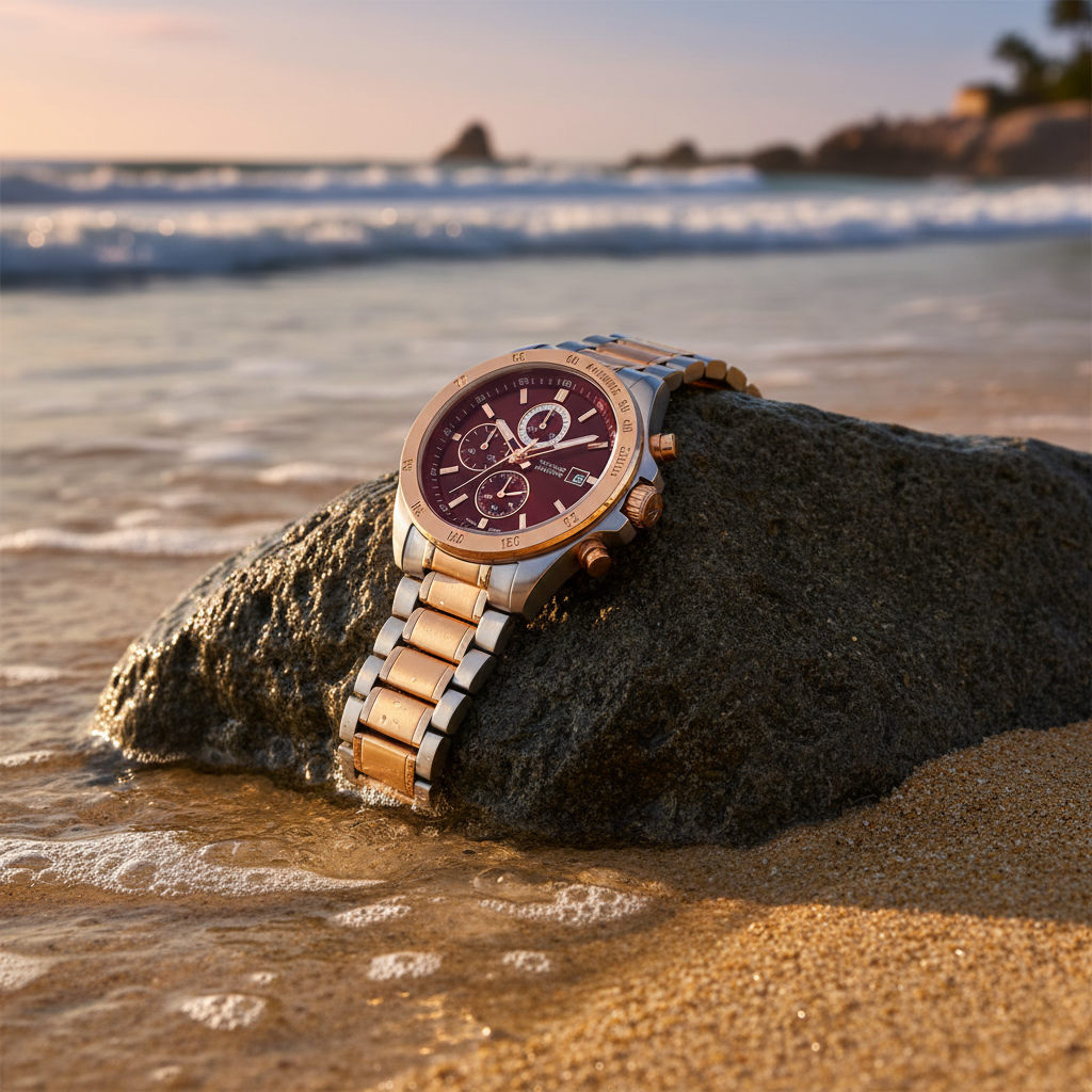 RCF Techno Marine Men's Watch — Two-Tone Rose Gold & Silver | Red Dial