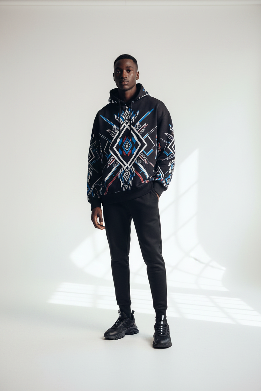 Walking While Black Hoodie - Black Male Model Bright